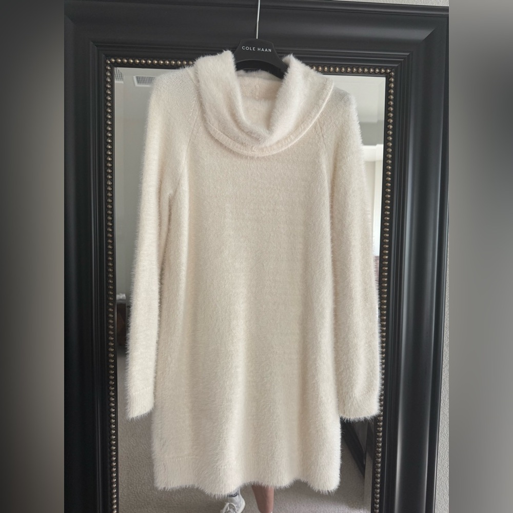 Lou & Grey Cozy Ivory Cowl Neck Women’s Sweater Dress-XS